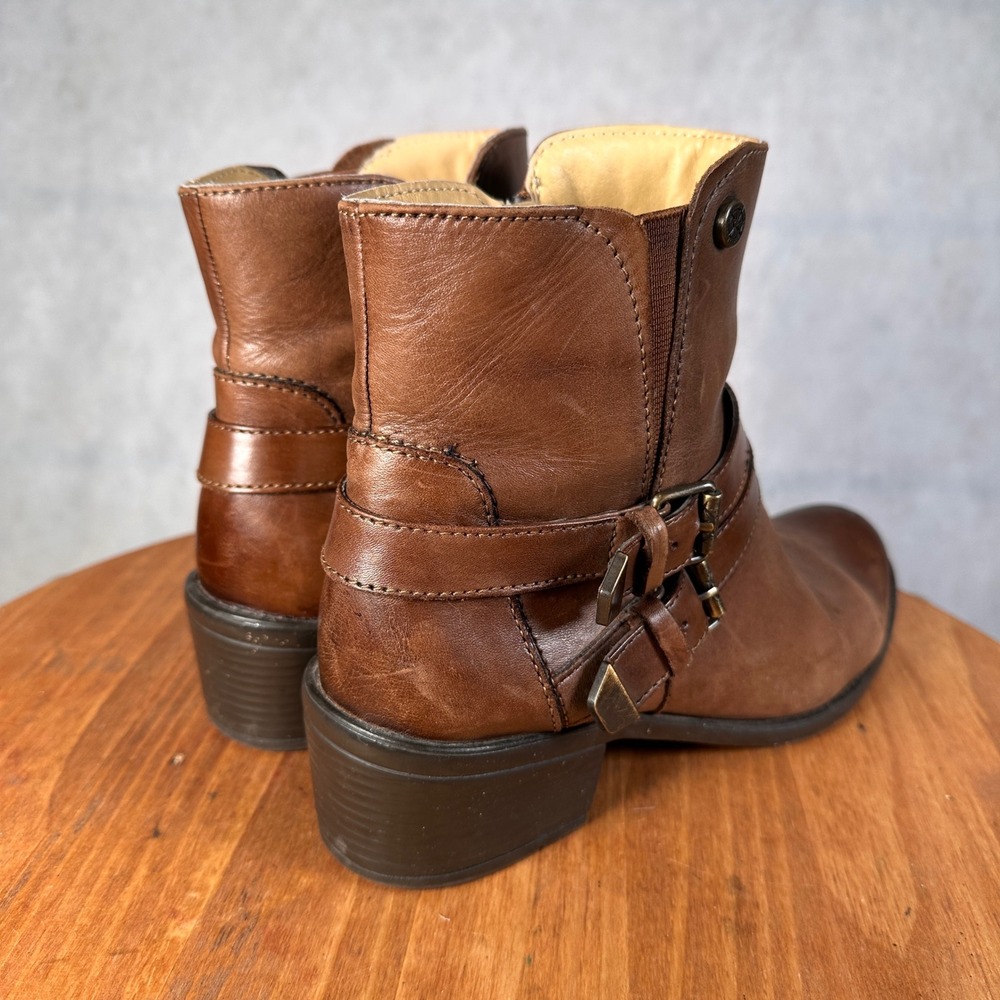 Bussola Antwerpen Ankle Boots Womens 39 Brown Good Leather Buckle Moto Zip - Picture 5 of 14